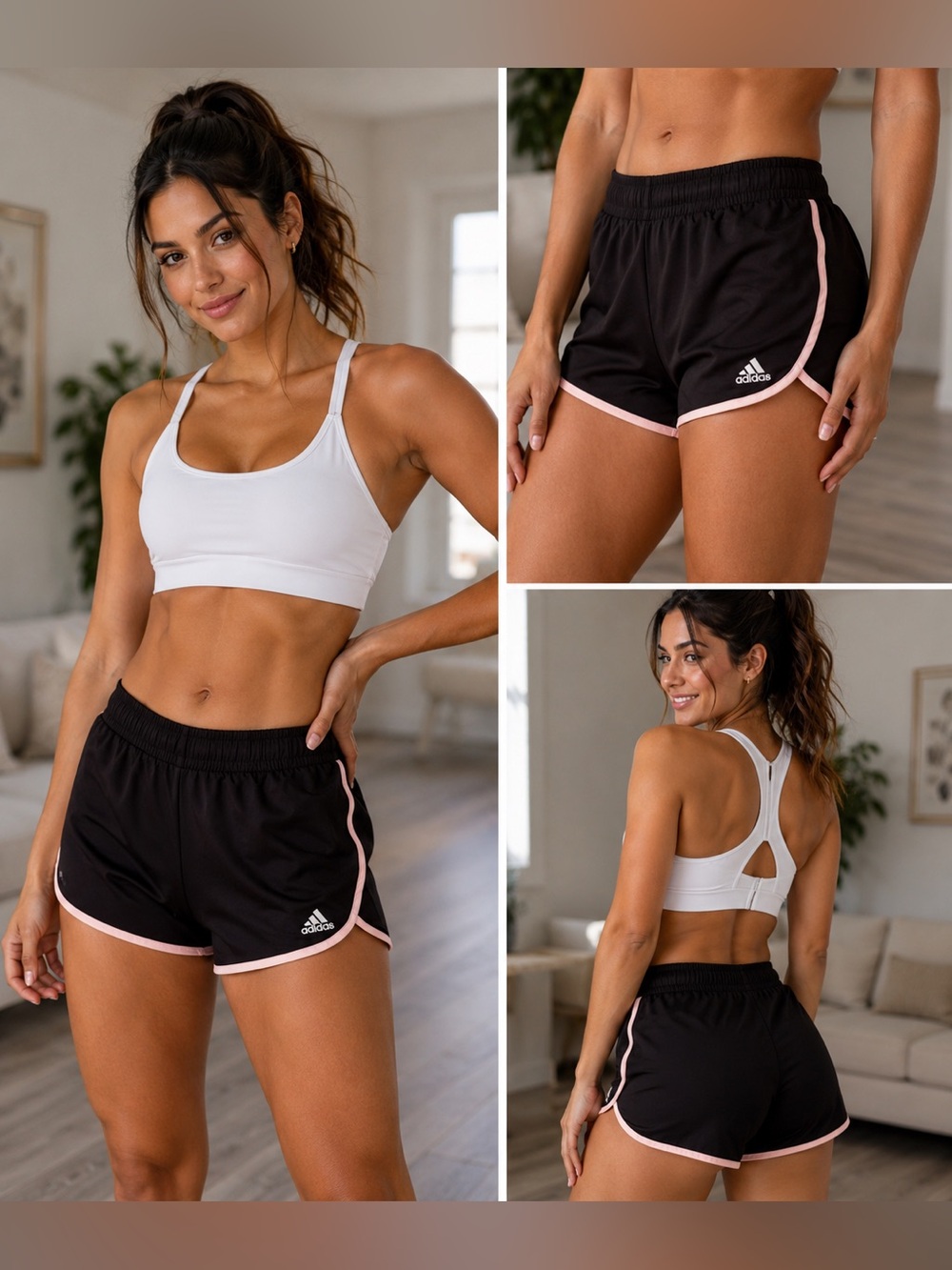 Girls Adidas Black Shorts with Pink Trim